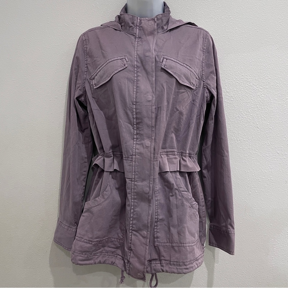 Sonoma Goods for Life Womens Purple Utility Jacket Ruffle Waist Hooded Medium